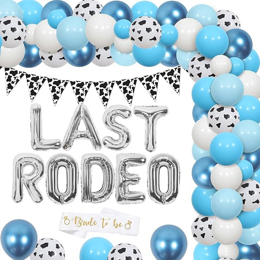 Last Rodeo Bachelorette Party Decor Blue Western Cowgirl Party Decor Disco Cowgirl Balloon Garland Arch Bride to Be Sash Cow Tricorn Flag for Nashville Bachelorette Weeding Bridal Shower