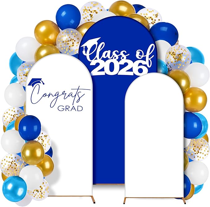 Foilswirl 2026 Graduation Decorations Class of 2026 Arch Backdrop Cover (4/5/6ft) Balloon Arch Cover Spandex Backdrop Blue White Golden Balloons for Graduation Season Class Party Decor