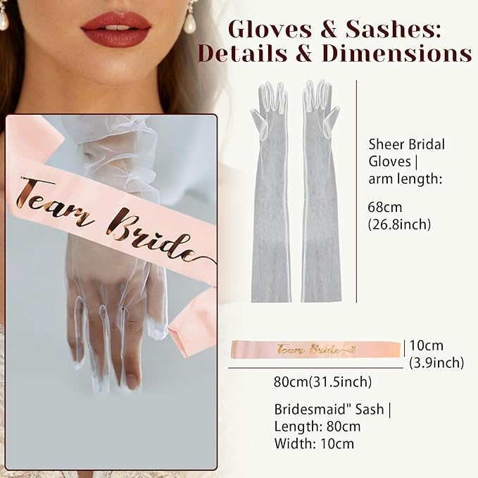 Bachelorette Party Accessories Set for Bride - 9 Pcs Premium Bridal Veil, Pearl Headband, Sash & Gloves | Complete Bridal Shower Kit for Wedding & Despedida de Soltera