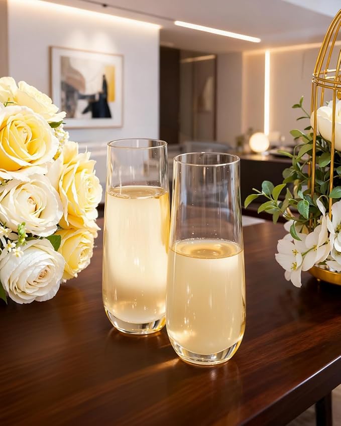 Ciaell 24 Pack Plastic Champagne Flutes - 9 Oz Disposable Champagne Glasses - Stemless Mimosa Glass for Parties & Weddings & Birthdays