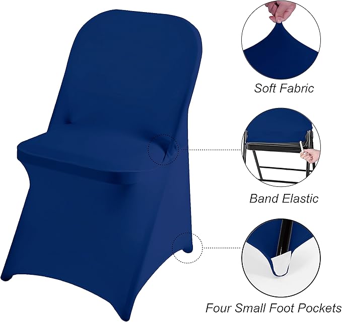 magalo 12 Pack Classic Blue Spandex Folding Waterproof Chair Cover, Stretch Chair Cover Protector for Wedding, Party, Dining Banquet and Other Special Events