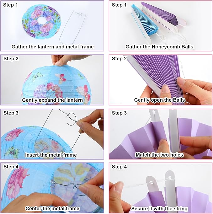 Retisee 18 Pcs Spring Tea Party Decoration Butterfly Floral Hanging Paper Lantern Pastel Honeycomb Fans Honeycomb Ball for Garden Spring Teacups Pink Purple Party Ceiling Decor Supplies