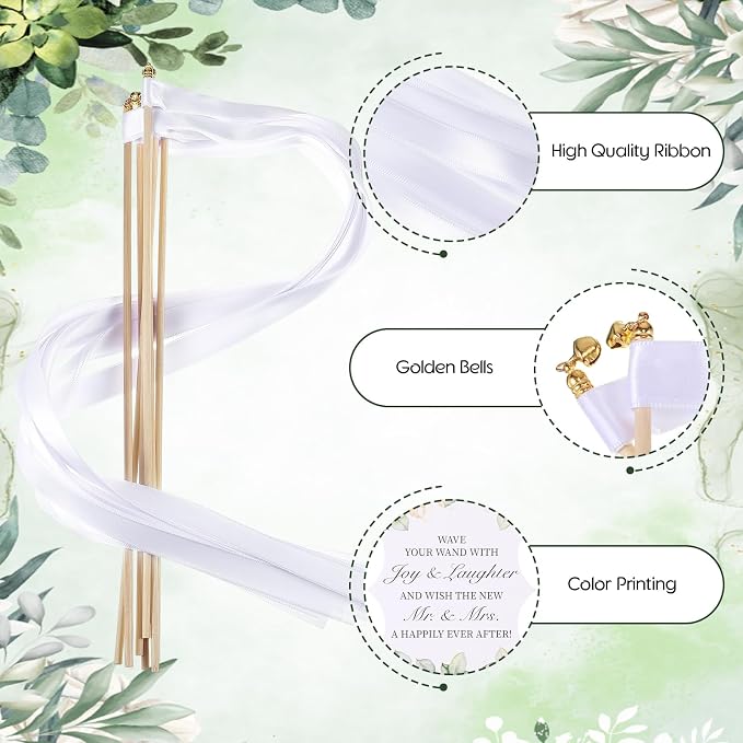 Baderke 103 Pcs Ribbon Wedding Wands with Tags and Holder Includes 1 Galvanized Metal Bucket 50 Silk Wand 50 Wedding Favor Tags 1 Wand Card 1 Photo Frame for Wedding Anniversary Bridal Decors