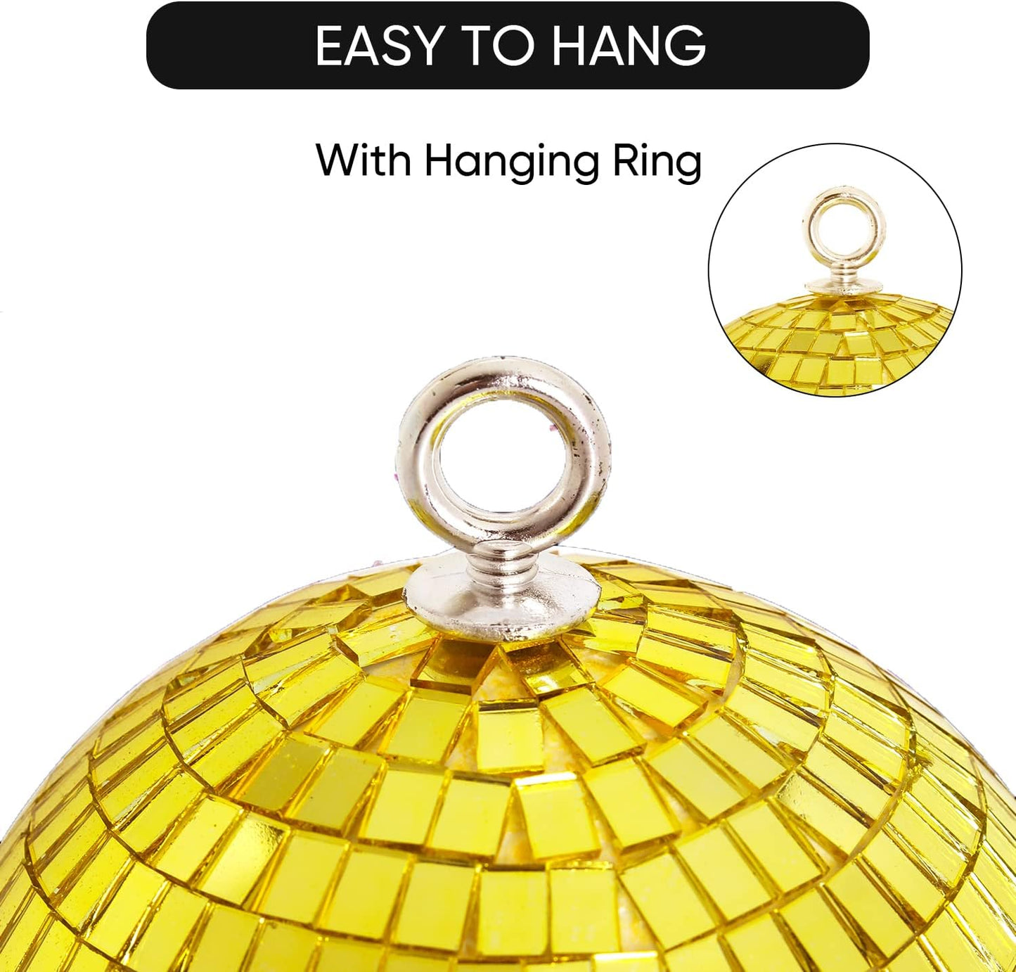 Mirror Disco Ball Decor, 6 inch Stage Mirror Balls Gold Disco Ball Ornaments Reflective Party Decorations with Hanging Ring for Birthday Christmas Wedding Home Room Decor (6inch, Gold)