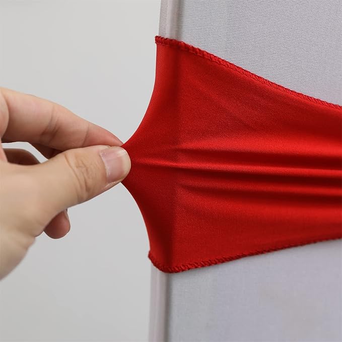Spandex Chair Sashes Bands 100PCS Stretch Chair Cover Ties Bows with Buckle Slider Wedding Party Reception Banquet Decoration (Red)