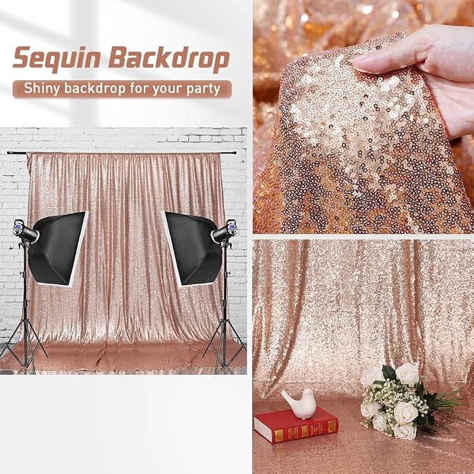 Eternal Beauty Sequin Backdrop Curtains, 2x8 Ft-2 Panels Rose Gold Back Drop for Mother's Day Shimmer Photography Party Wedding Birthday Decor