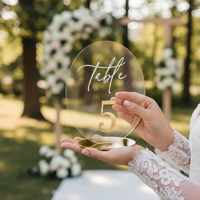 Wedding Table Number 1-20 with Stand,Gold Arched Acrylic Sign with Holder for Wedding Reception,Centerpiece,Anniversary