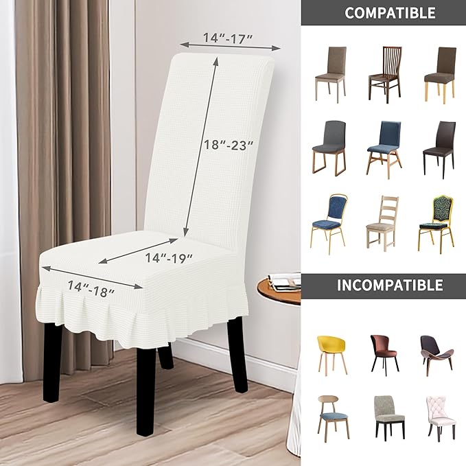 Easy-Going Dining Chair Covers Stretch Parsons Chair Slipcover with Skirt Chair Covers for Dining Room Restaurant Banquet (6 PCS, Cream)
