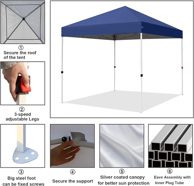 Northroad 8X8 FT Pop Up Canopy, Outdoor Instant Canopy Tent w/Carrying Bag, Portable Gazebo Shelter for Wedding Party,Commercial Event,Patio,Garden,Beach -Dark Blue
