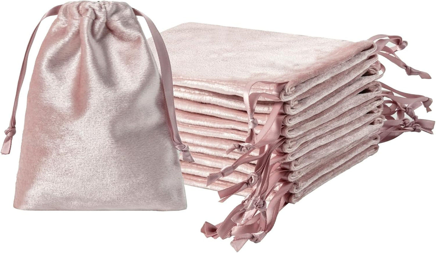12pcs Rose Pink Velvet Drawstring Bags 3x4 inches Small Velvet Cloth Gift Bags Jewelry Pouches for Storage Wedding Party Favor Christmas