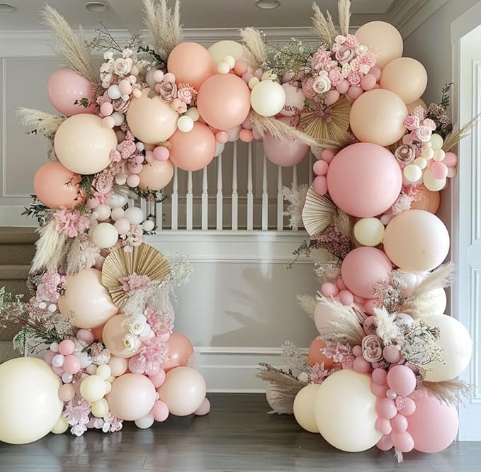 Pastel Pink White Balloon Arch Double Stuffed Light Pink Blush Ivory Beige Balloon Garland Kit Peach Cream Balloons for Birthday Baby Shower Wedding Valentine Engagement Bridal Boho Party Decor