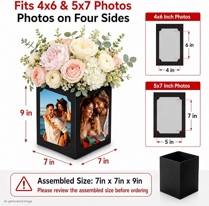 12pcs Photo Centerpieces for Tables, Picture Centerpieces for Table, 6/7 Inch Photo Display for Graduation, Wedding, Birthday, Party Table Decorations, Reusable Black Frames (Large)
