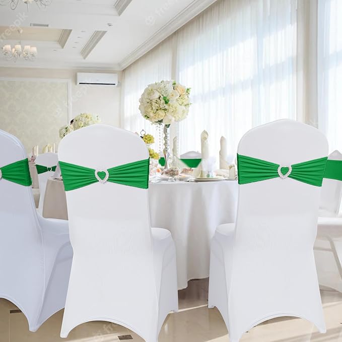 Howhic Pack of 30 Spandex Chair Sashes Bows Stretch Chair Cover Band with Buckle Slider Universal Elastic Chair Ties for Wedding Banquet Party Event Decoration (Emerald)