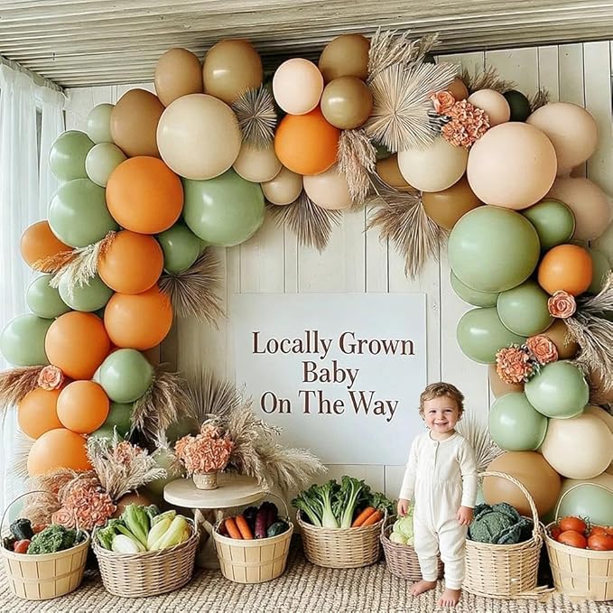Dusty Green Orange Balloon Garland Double Stuffed Blush Brown Nude Balloon Arch Avocado Sage Green Balloons for Neutral Baby Shower Bridal Shower Gender Reveal Birthday Easter Party Decorations