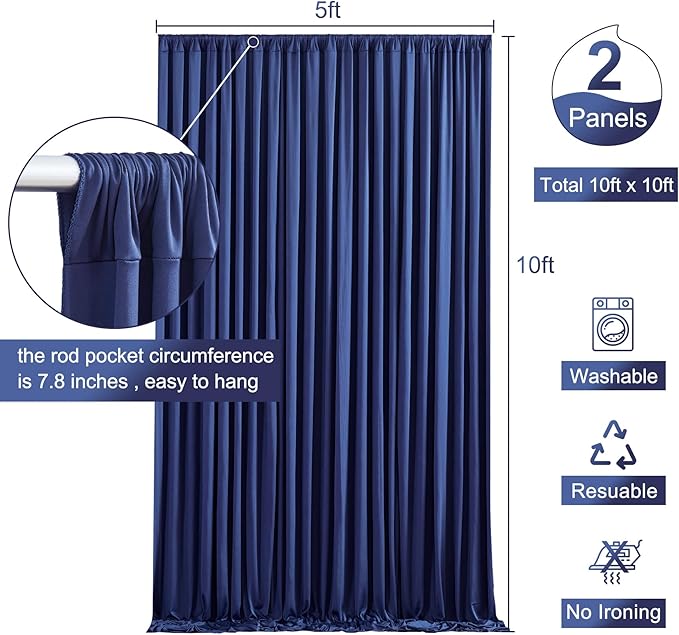 10x10 Navy Blue Backdrop Curtain for Parties Wrinkle Free Photo Curtains Backdrop Drapes Fabric Decoration for Wedding Birthday Party Baby Shower 5ft x 10ft,2 Panels