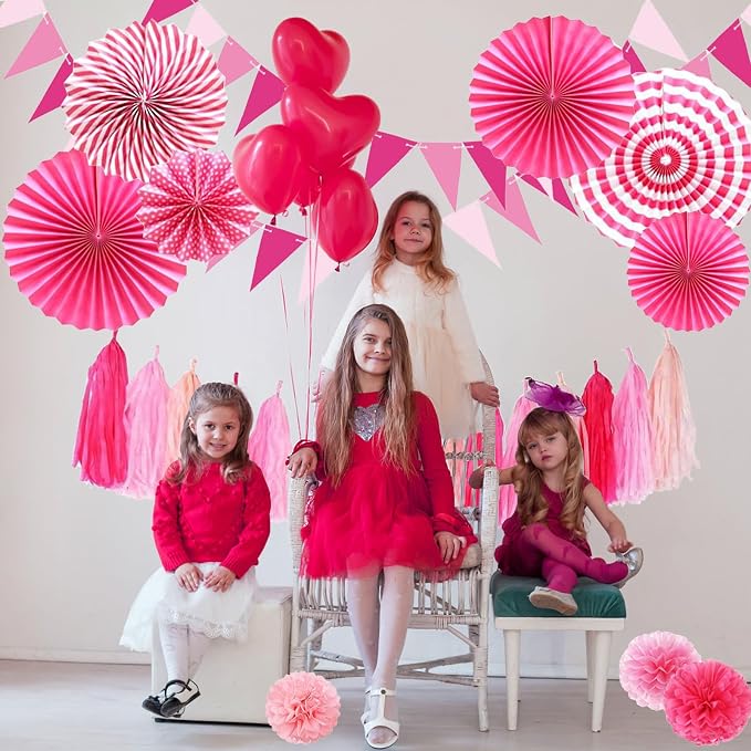 Hotpink Party Decorations Pink Girls Paper Fan Birthday Baby Shower Tissue Pom Poms Streamers Bachelorette Party Supplies Tassel Garland Banner Wedding Decor