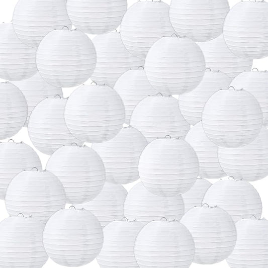 Treela 48 Pack White Chinese Japanese Paper Lanterns Decorative Hanging Round Paper Lantern Lamps for Wedding Birthday Party Decorations (6 Inch)