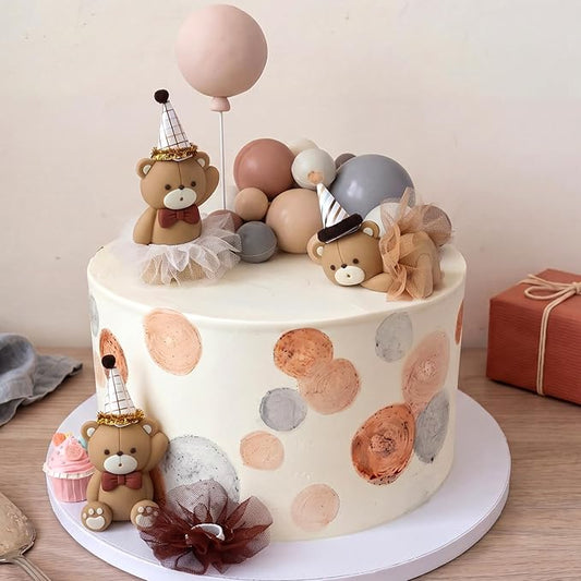 Roowest Brown Bear Cake Topper Decoration Brown Bear Cake Decorations with Mini Birthday Hat Mini Skirts for Baby Shower Gender Reveal Decoration Birthday Party Decorations Supplies