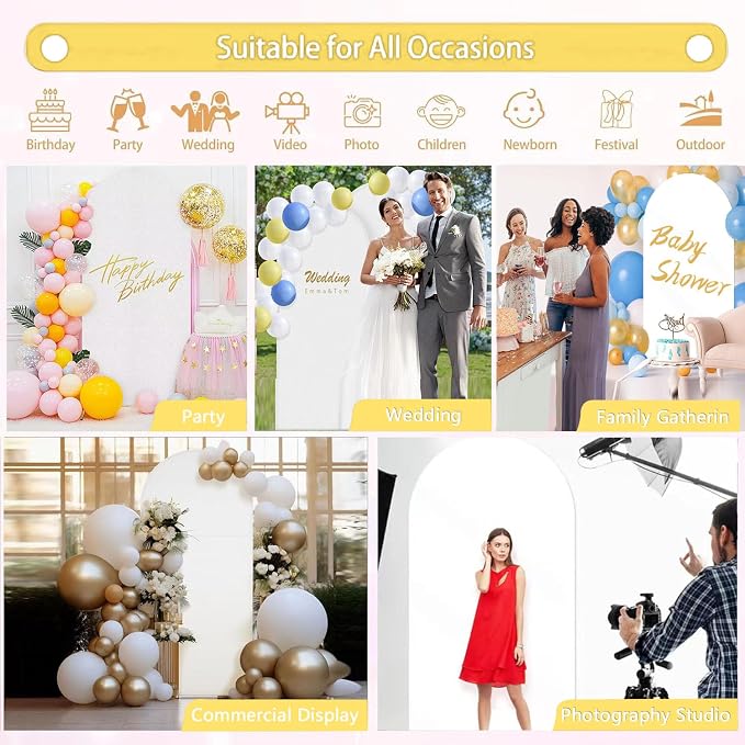 Arch Backdrop Stand with Spandex Arch Cover, 7.3 FT Wedding Balloon Arched Backdrop Stand Square Arch Frame for Birthday Party Bridal Baby Shower Background Ceremony Decoration