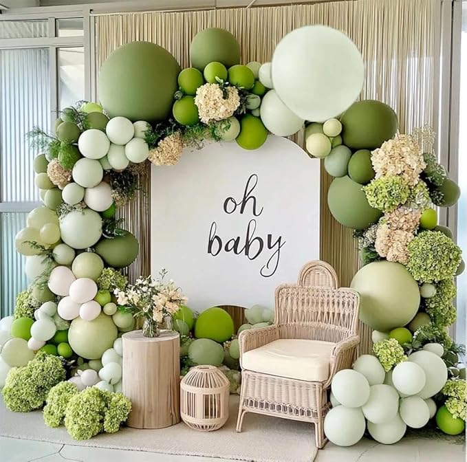 Green Balloon Arch Kit Double Stuffed Olive Dusty Sage Green White Balloons Pastel White Avocado Balloon Garland For Baby Shower Birthday Bridal Shower Wedding Woodland Wild One Party Decoration