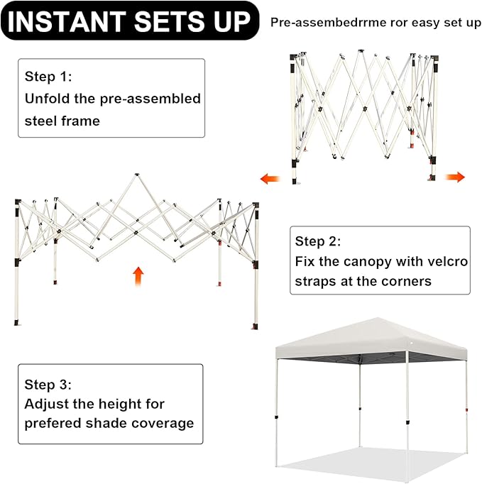 Northroad 8X8 FT Pop Up Canopy, Outdoor Instant Canopy Tent w/Carrying Bag, Portable Gazebo Shelter for Wedding Party,Commercial Event,Patio,Garden,Beach -White