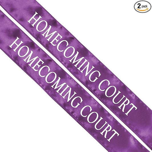 Anderson's Purple Satin Homecoming Court Sash Set, Elegant 3" x 72" Sashes with White Imprint for Homecoming Night Coronation and School Events, 2‑Piece Set