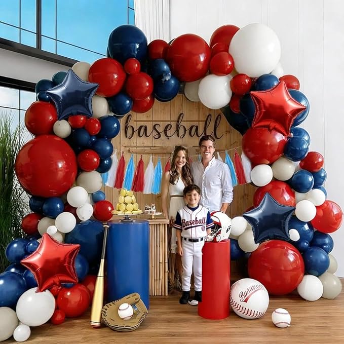 Navy Blue Red Balloon Garland Double Stuffed Red White Blue Balloons Nude Cream Sand Latex Arch Kit for Birthday Baby Shower Patriotic Graduation Baseball 4th of July Party Decorations