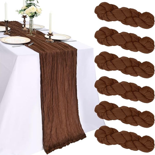 6 Pack 10FT Brown Cheesecloth Table Runner 120 Inch Long Gauze Rustic Boho Spring Cheese Cloth Table Runner Sheer Fabric Decorations for Holiday Party Wedding Banquet Bridal Baby Shower Décor
