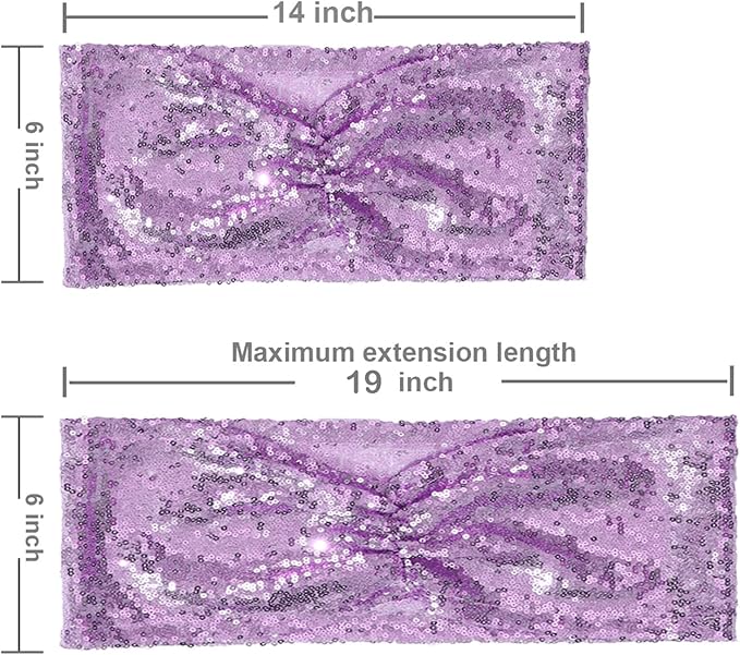Eternal Beauty 50 Pack Sequin Chair Sashes Glitter Band Lavender Chair Sashes for Wedding Cover Decoration