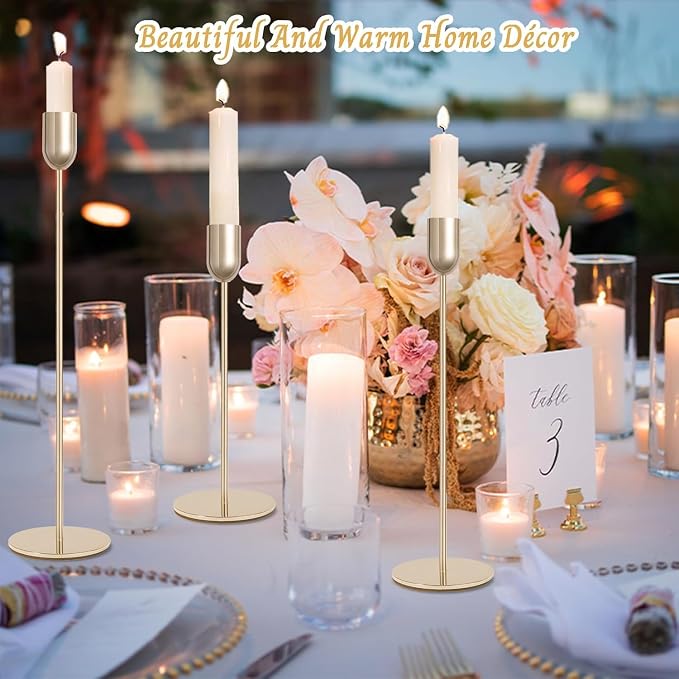 54 Pcs Glod Candle Holders Set,Vintage Taper & Pillar Candle Sticks for Wedding,Dining Table, Fireplace Mantel, Elegant Home Decor, Housewarming Gift, Festive Centerpiece