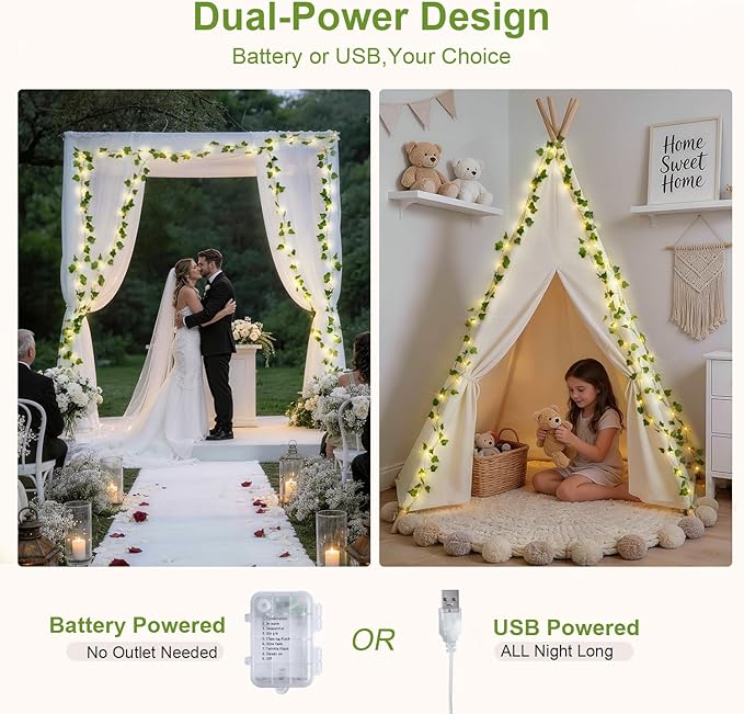 JMEXSUSS 100 LED Vines with Fairy Lights USB/Battery Operated, 33 FT Ivy Vine Lights with Remote, Fake Leaf String Lights for Bedroom Classroom Wall Dorm Garden Wedding Decor (Warm White)