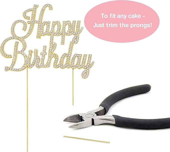 Happy Birthday Cake Topper - Premium Gold Metal - Happy Birthday Party Sparkly Rhinestone Decoration Makes a Great Centerpiece - Now Protected in a Box
