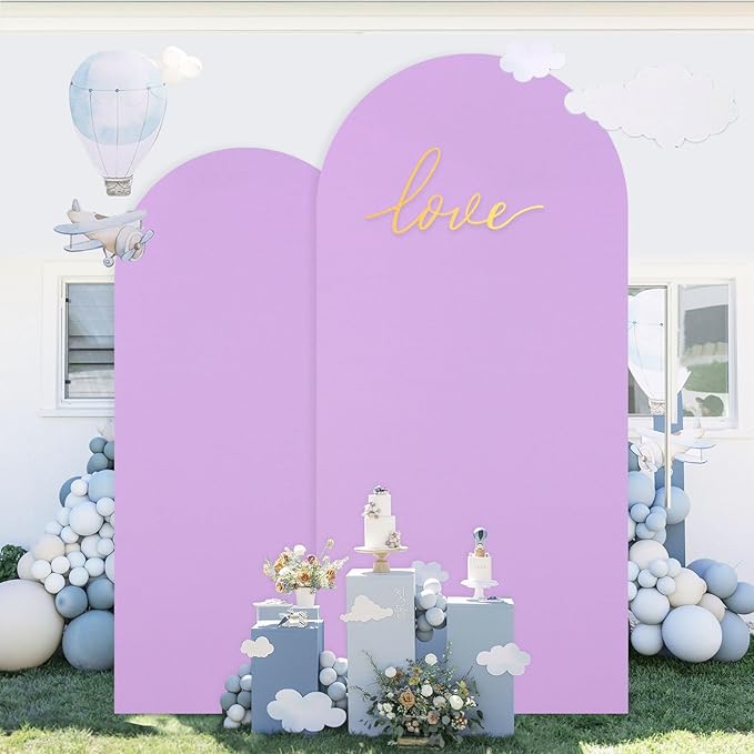Spandex Wedding Arch Cover Set of 2 Lavender Arch Backdrop Covers 7.2ft, 6ft Arched Backdrop Frame Cover Chiara Arches Covers Stretchy Backdrops for Gender Reveal Baby Shower Balloon Decor