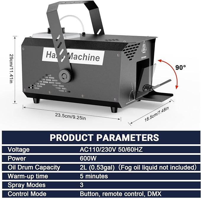 600W Stage Haze Machine: Continuous Output Fog Machine - Wireless Remote & DMX Control - Adjustable Smoke Outlet for Stage DJ Halloween Club Christmas Wedding Party Light Show