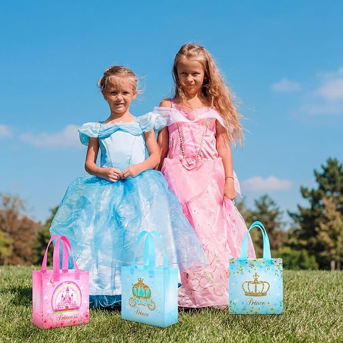 Sweetude 40 Pcs Princess Gift Party Favor Bags with Handle, Non Woven Goodie Bags Birthday Favor for Birthday Baby Shower Packaging Supplies