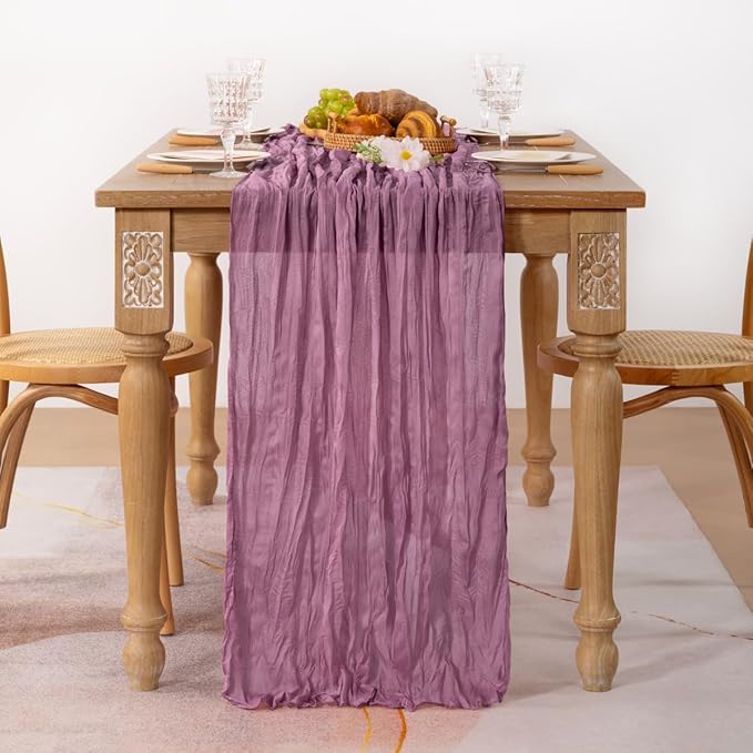 MLMC Purple Table Runner 10ft Sheer Gauze Cheesecloth Table Runner 35x120 Inches Sheer Cheese Cloth Centerpiece for Quinceanera Bridal Baby Shower Boho Wedding Home Decor