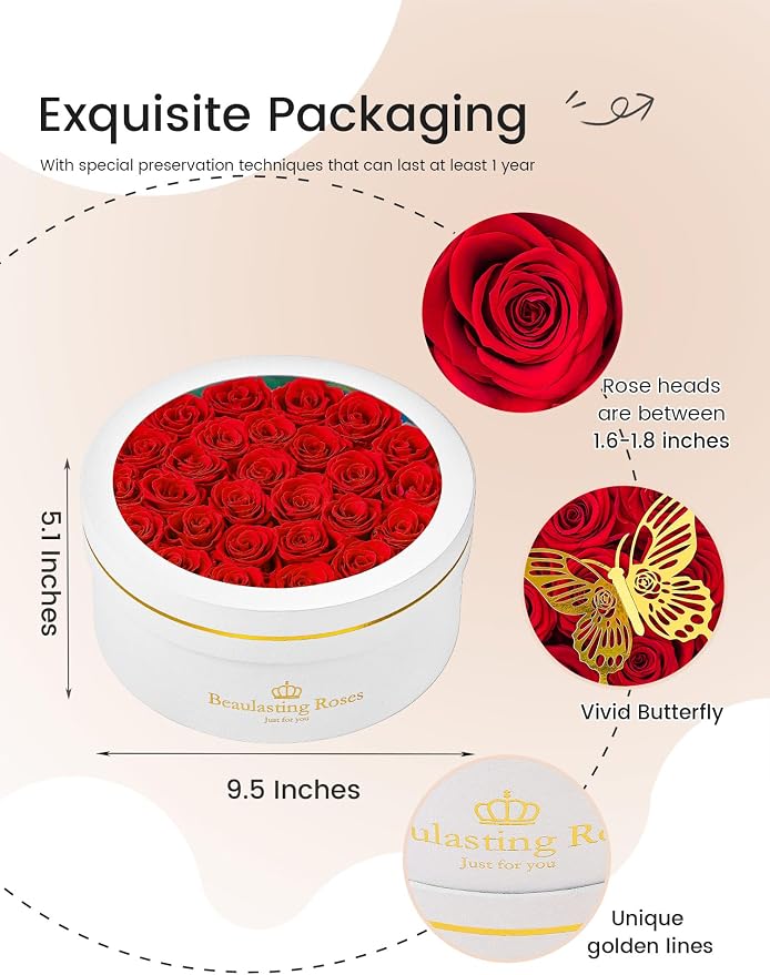 27 Preserved Roses Forever Flowers Real Roses in a Box Mother's Day Birthday Flowers for Her Mom Women Wife Valentine's Day, Red Roses