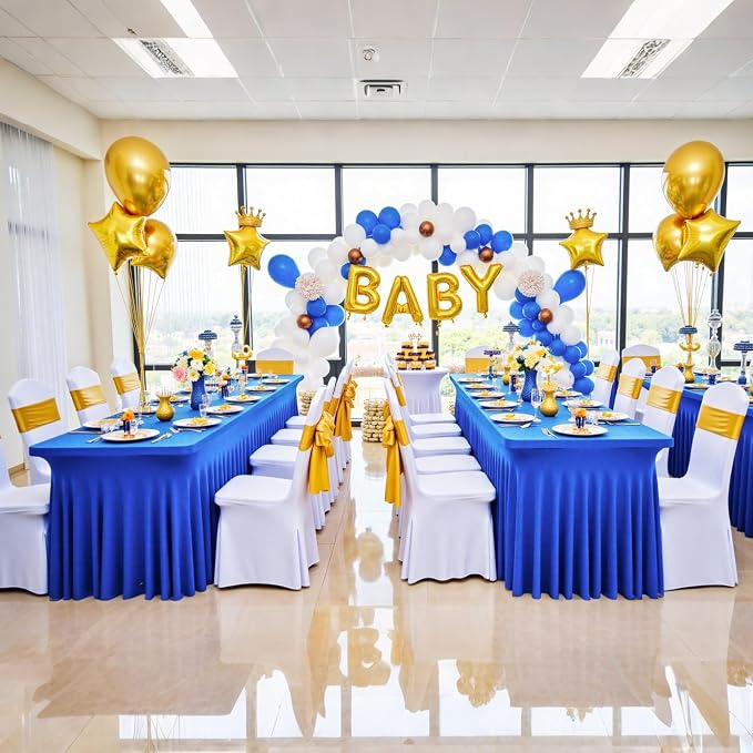 4 Pack Spandex Royal Blue Tablecloths for 6 Foot Rectangle Tables, Wrinkle Free Fitted Table Cloths 6ft Stretchy Table Clothes for Parties Weddings Birthday Banquet Baby Shower