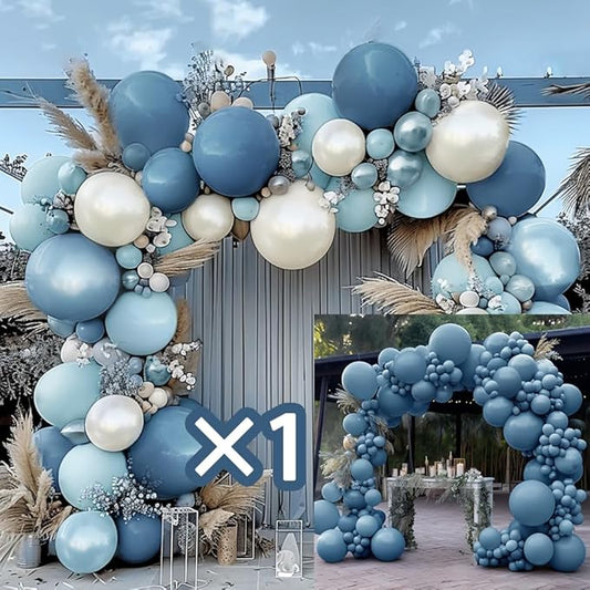Dusty Blue Balloon Garland Double Stuffed Slate Blue White Pearl Balloons Blush Tan Balloon Arch Kit for Birthday Baby Shower Gender Reveal Wedding Party Decor