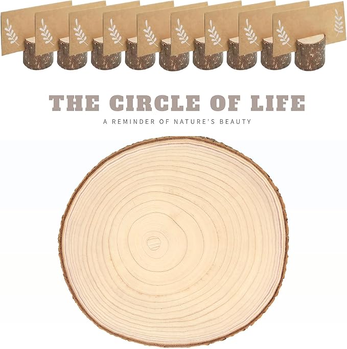 10 PCS 8-9 Inch Large Wood Slices for Centerpieces, with Table Number Holders and Cards, Natural Tree Slices Table Decor for Wedding, Party, Housewarming, Christmas