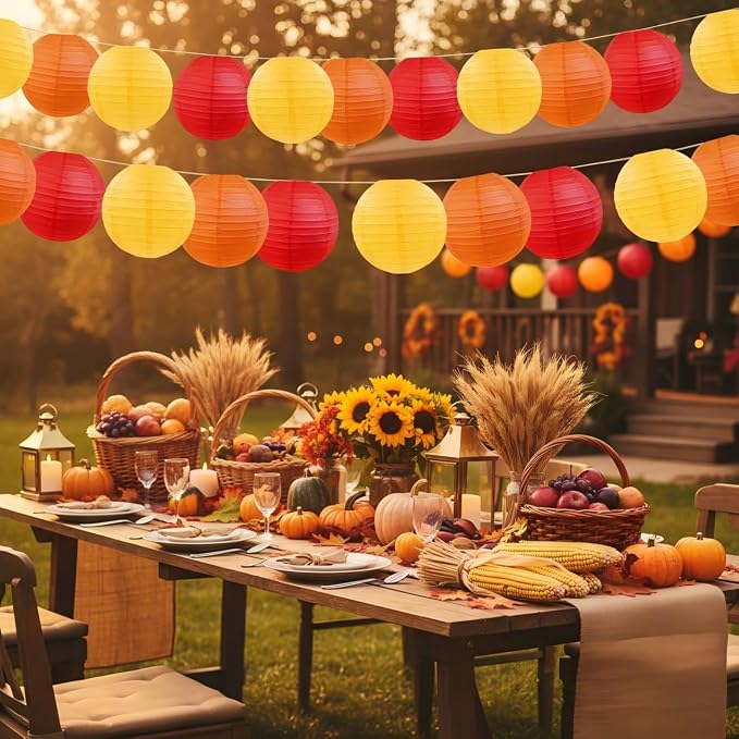 Red Orange and Yellow Peach Paper Lanterns (12 Pack) - Hanging Paper Lanterns for Firefighter Thanksgiving Birthday Party Decoration