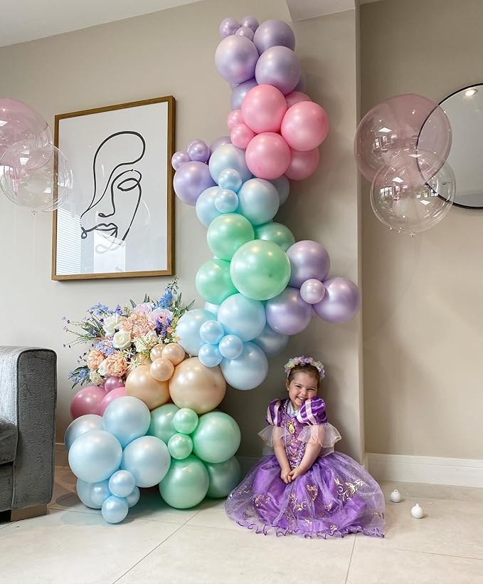 Pastel Balloon Garland Arch Kit Double Stuffed Pearl Macaron Pink Blue Yellow Green Purple Balloons for Baby Shower Wildflower Birthday Wedding Spring Flower Easter Party Decorations