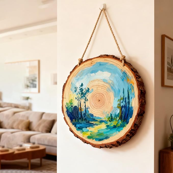 FSWCCK 2 Pack Nature Unfinished Round Wood Slices, 11-13 Inches Wooden Circle, Large Wood Slabs for Weddings Centerpieces Decor and DIY Painting Crafts (11"-13")