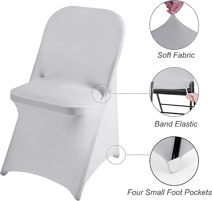 magalo 12 Pack Silver Spandex Folding Waterproof Chair Cover, Stretch Chair Cover Protector for Wedding, Party, Dining Banquet and Other Special Events