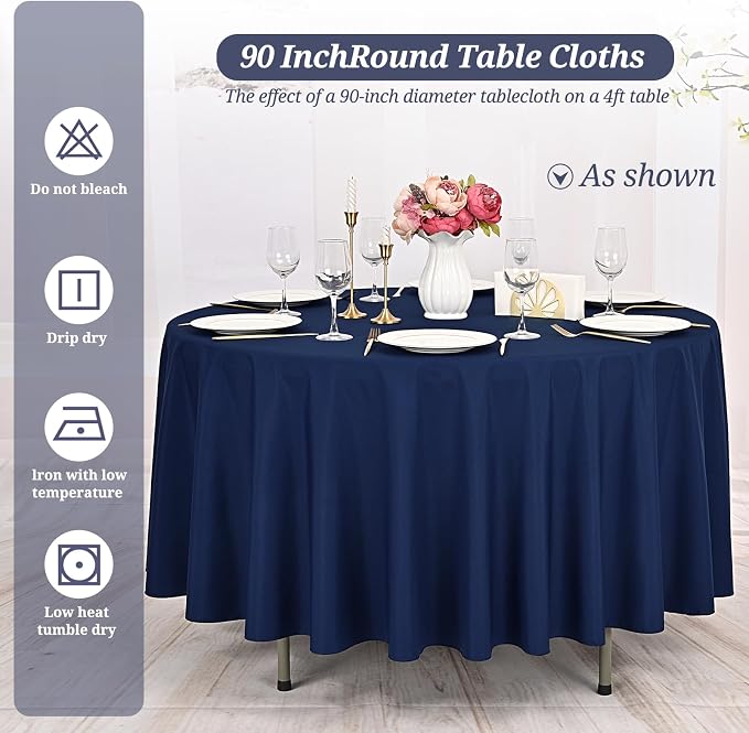 Pesonlook 8 Pack 90 Inch Navy Blue Round Table Cloths, Premium Polyester Round Tablecloth Wrinkle Resistant Washable Table Cover for Wedding, Party, Dining,Banquet,Buffet