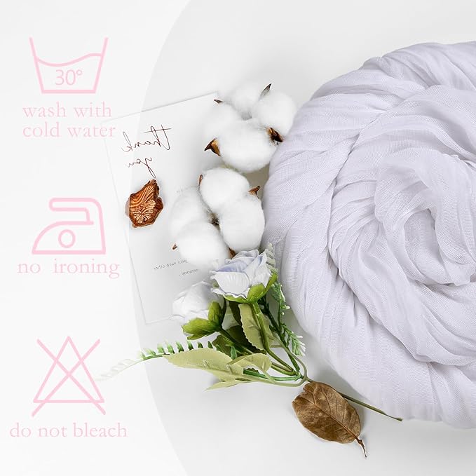 8 Pack White Cheesecloth Table Runner 10ft Boho Gauze Fabric 120 Inch Cheese Cloth Table Runner Rustic Sheer for Holiday Baby Shower Party Décor Home Wedding Decoration