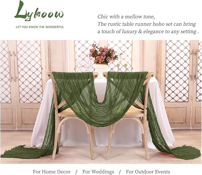 24 Packs Olive Green Table Runner, Charming Cheesecloth Table Runner 17 x 108inch, Gauze Boho Wedding Decoration Rustic Sheer Fabric Cheese Cloth Table Runners for Wedding Party Bridal Shower