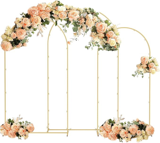Babenest 6.6FT 7.2FT 8FT Gold Arch Backdrop Stand Set of 3 for Party | Metal Wedding Stand, Balloon Flower Frame for Ceremony Birthday Party Bridal Baby Shower Banquet Halloween Decoration