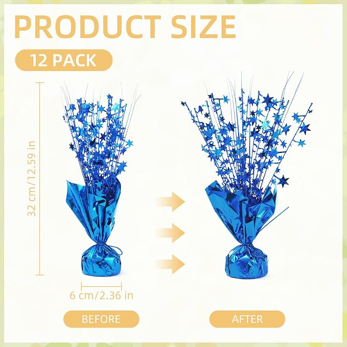12 Pack Blue Metallic Foil Spray Centerpiece Star Table Decoration Burst Table Centerpieces for Birthday New Year Wedding Anniversary Graduation Party Supply (Blue)