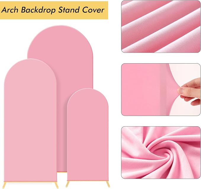 Gawicpy Wedding Arch Backdrop Stand Set Metal Arch Backdrop Stand with Wedding Arch Cover, Wedding Balloon Arch Backdrop Stand for Birthday, Baby Shower, Anniversary (Pink, 4FT+5FT+6FT)
